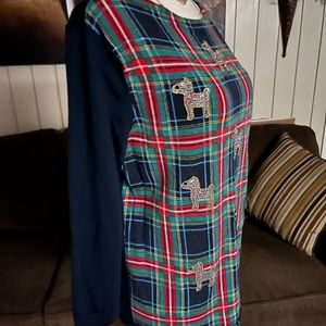 Talbots • Large • Wool • Plaid • Sweater • Black/Red/Green • Sequin •Terrier Dog